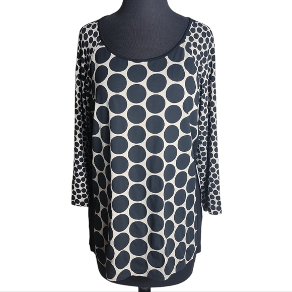 Chico's Tops - Chico’s black cream  polka dot scoop neck top size 2 (Large 10 12) 3/4 skeeve